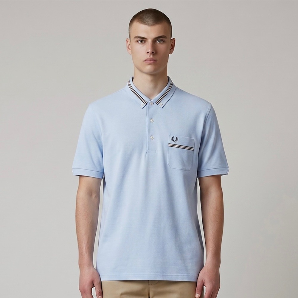 Fred Perry Polo Shirt Men XXL Light Smoke Blue NEW Grosgrain Tape Slim Fit M7365